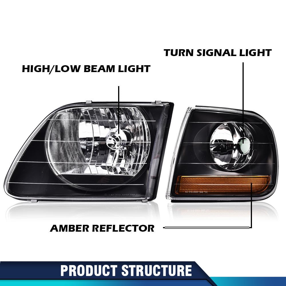 PIT66 Headlights Assembly Halogen Fit 1998-2003 Ford F150, 04 F150 Heritage