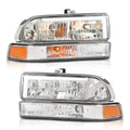 PIT66 LED DRL Headlights Assembly w/Corner Bumper Turn Signal Lights Lamps w/o Bulbs Compatible with Chevy S10 Pickup 1998-2004 Fit Chevy Blazer 1998-2005 Clear Lens Amber Reflector