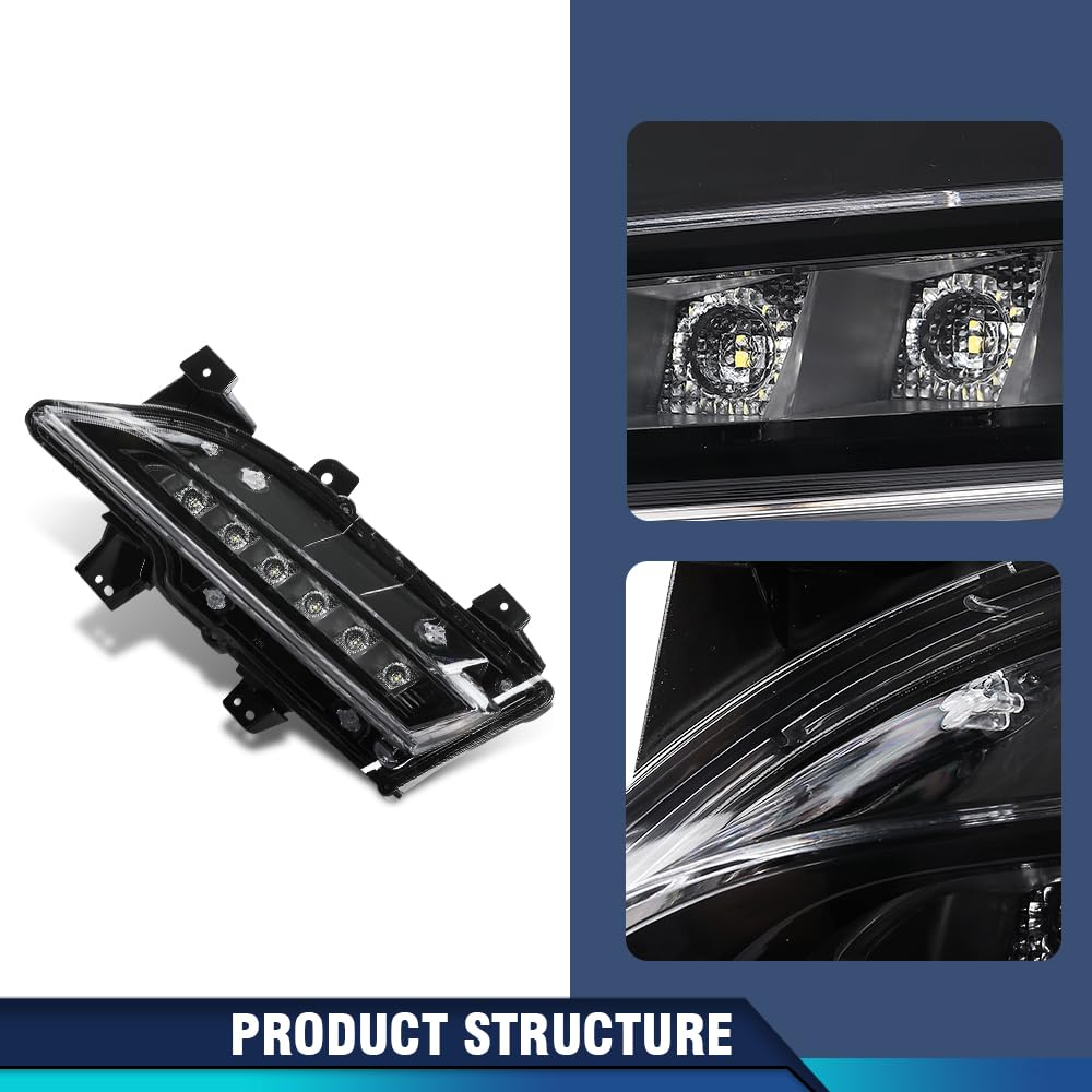 PIT66 LED Front Bumper Fog Light Daytime Running Lamp Assembly Left Driver Side Compatible with Lincoln MKC 2015-2018 EJ7Z13200D, FO2562100 Black Housing Clear Lens