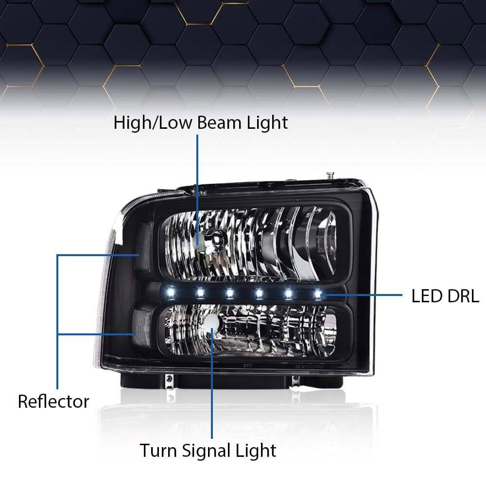PIT66 LED Point Headlight Fit 2005-2007 Ford F250 F350 F450 F550 Super Duty