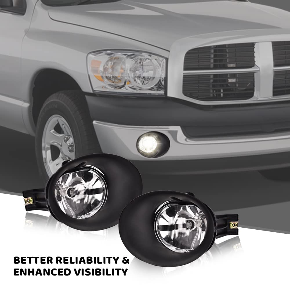 PIT66 Front Bumper Fog Lights and Fog Lights Bezel Set, Compatible with 2002-2008 Dodge Ram 1500/2003-2009 Dodge Ram 2500 3500 Driver & Passenger Side Left/Right, 55077474AC, 55077475AE