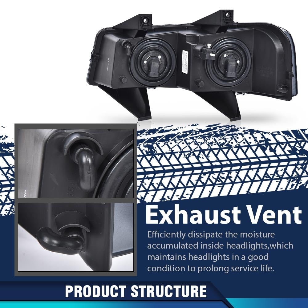 PIT66 Headlights Assembly Pair w/Bulbs Compatible with Chevy Express 1500/GMC Savana 1500 2003-2014, Fit Chevy Express 2500 3500/GMC Savana 2500 3500 2003-2021 (Smoky Lens Black Housing)