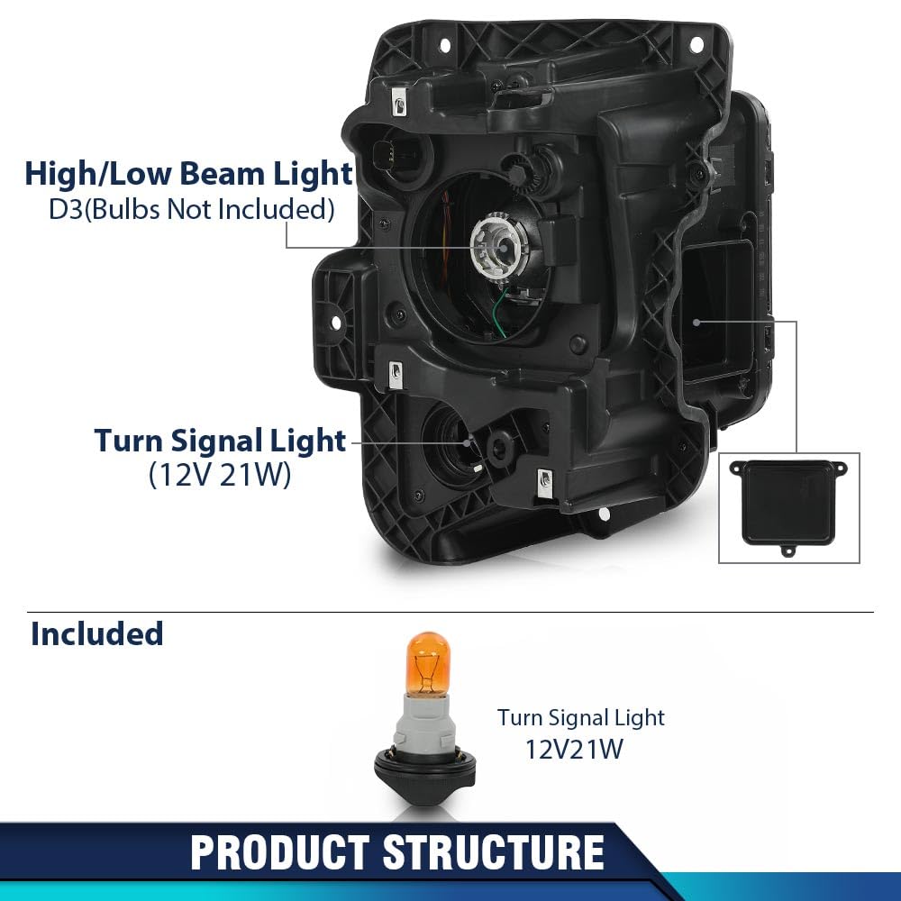 PIT66 HID/Xenon Projector Headlight Assembly Headlamp w/o Ballast & D3S Bulb Left Driver Side Compatible with Chevy Blazer 2019-2021（Not fit Models with Factory LED Headlight）