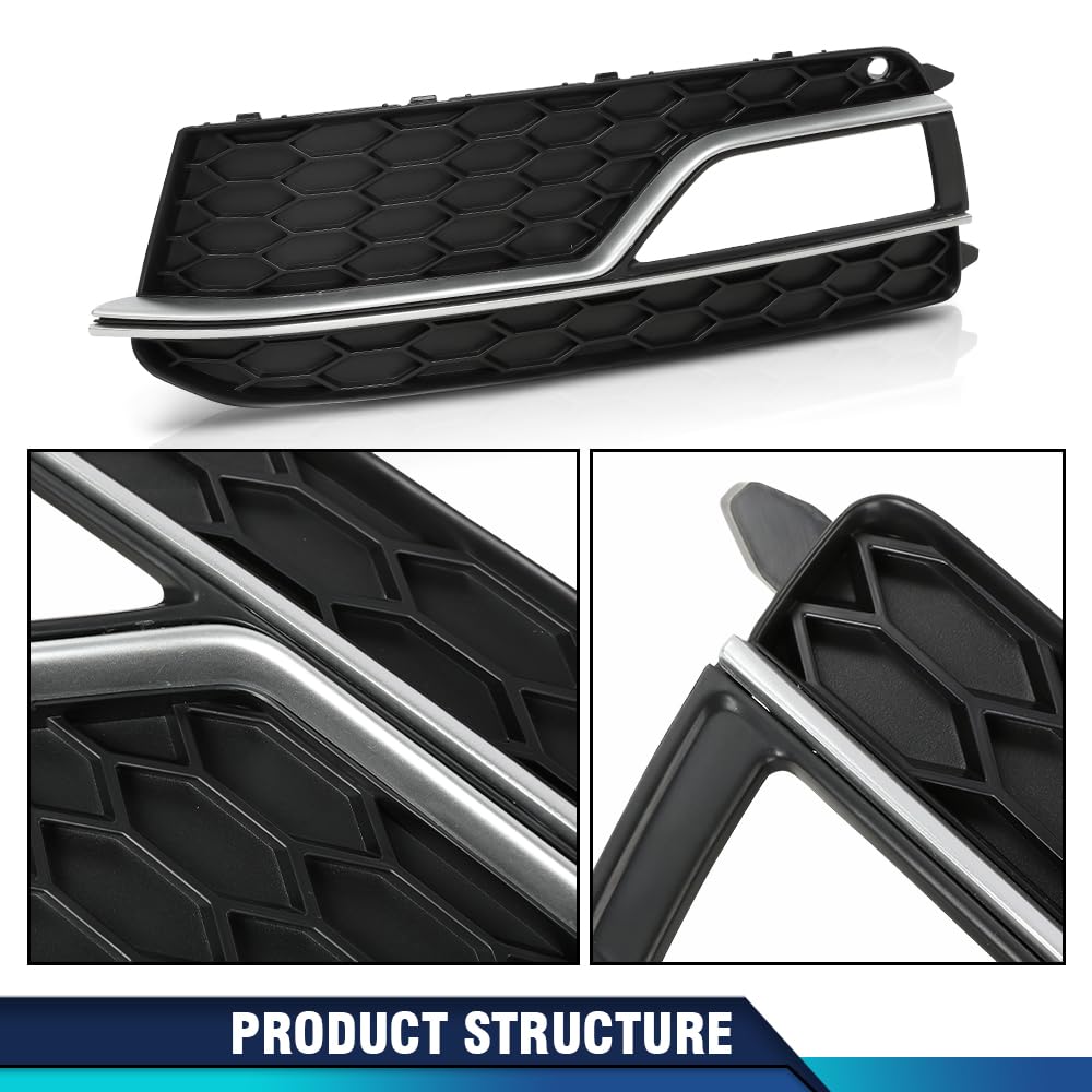 PIT66 Front Bumper Fog Light Grille Grill Cover Driver and Passenger Side Compatible with 2013-2016 Audi A5 S-Line/S5 (Facelift | LCI),NOT FIT for models with standard/RS bumper Honeycomb Style
