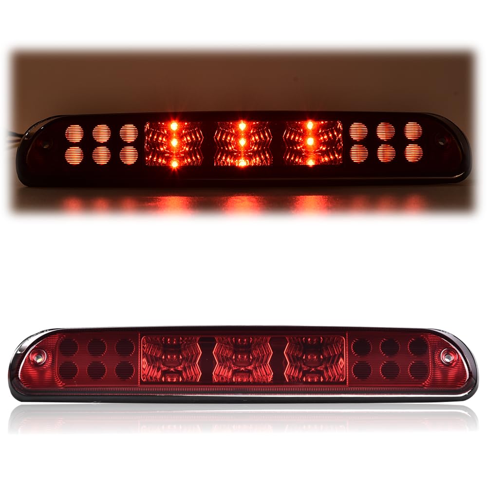 PIT66 LED 3rd Brake Light, Compatible with 99-15 F250 F350 F450 F550 Third Brake Stop Lamp Light Red Lens Chrome Housing