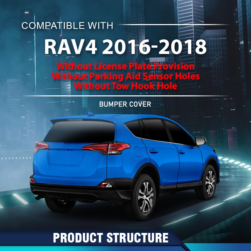 PIT66 Rear Bumper Cover Compatible with Toyota RAV4 2016-2018 Black Primed