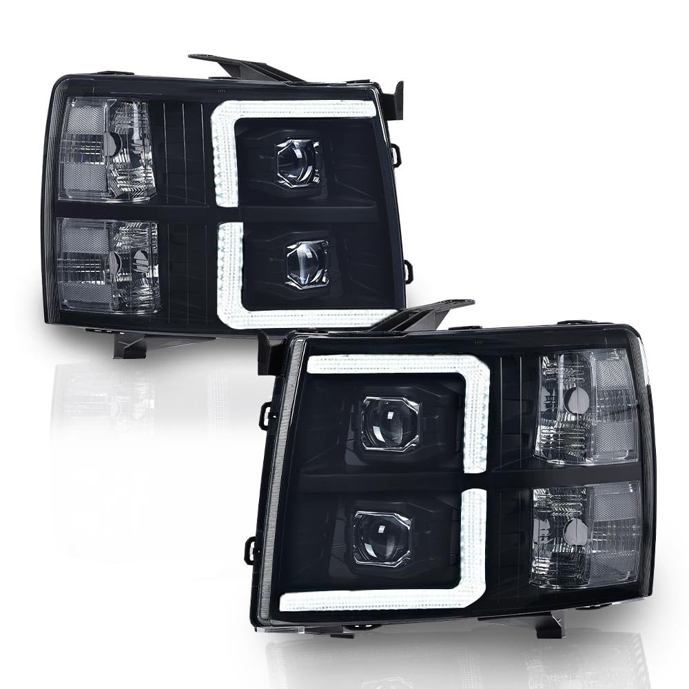 PIT66 Dual Convex LED Projector Headlights Fit 2007-2014 Chevy Silverado