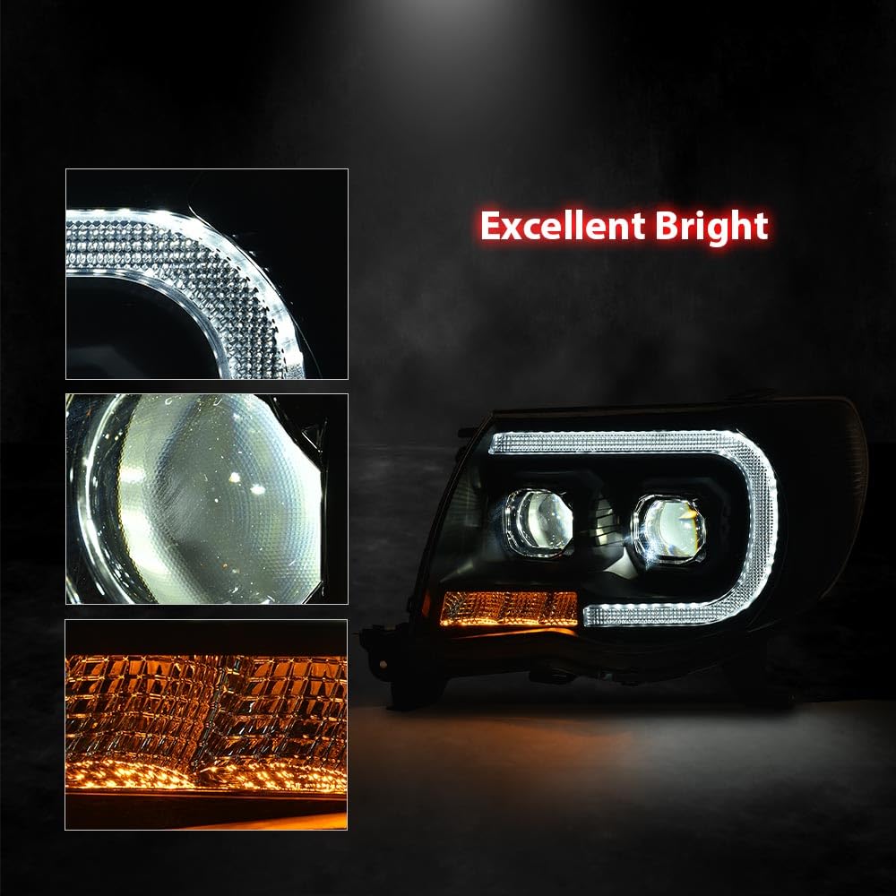 PIT66 Dual Convex LED Projector Headlights Fit 2005-2011 Toyota Tacoma