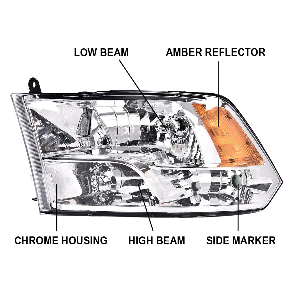 PIT66 Headlights Assembly Fit 2009-2012 Dodge Ram Only for Quad Models