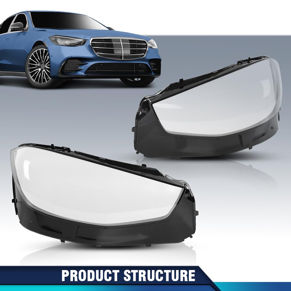 PIT66 Headlight Lens Headlamp Cover Pair Compatible with Benz SClass W223 V223 Z223 Models 2020-2024 Clear
