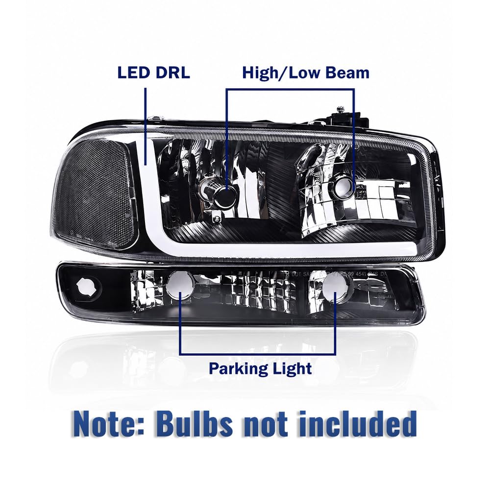 PIT66 LED DRL Headlights Assembly Fit 1999-2006 GMC Sierra 1500 2500 3500