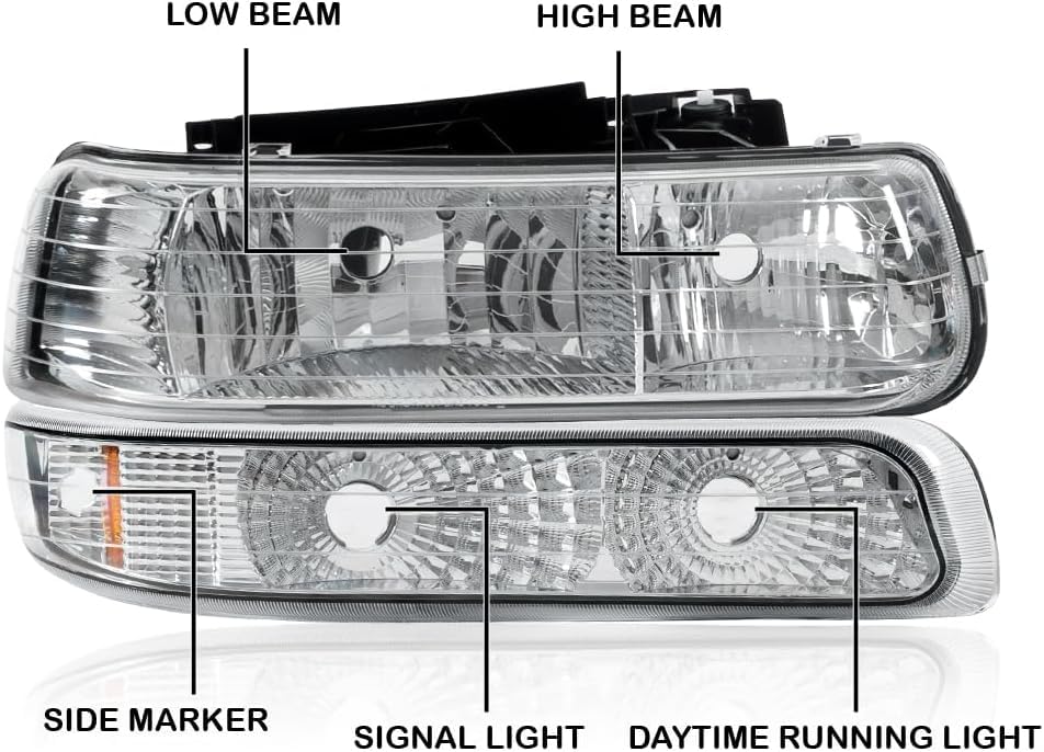 PIT66 LED 3rd Third Brake Light & Headlights Assembly Fit Chevy Silverado & GMC Sierra 1500 2500HD 3500 1999-2006 Halogen Clear&Red Lens 12210025R, 12210025LCAPA, GM2502187