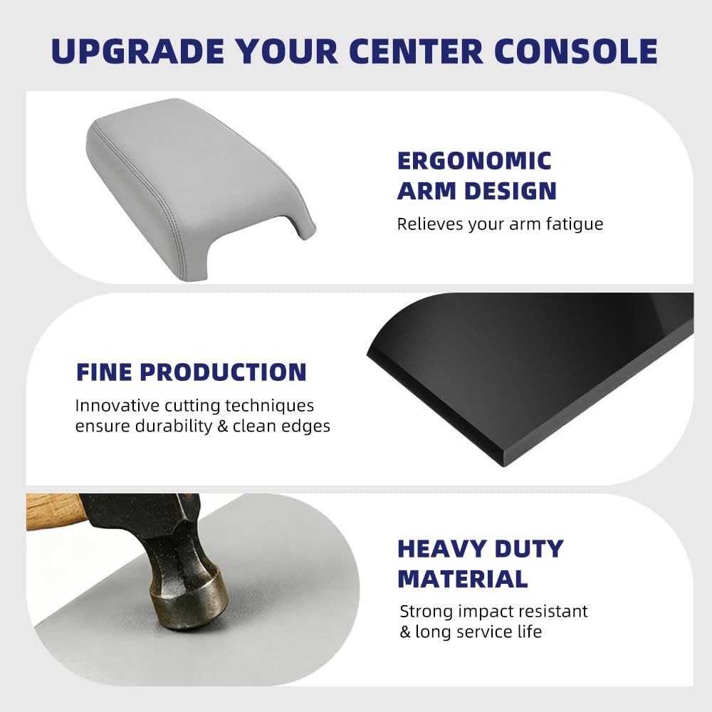 PIT66 Center Console Lid Armrest Cover Compatible with 2015-2019 Hyundai Sonata Gray