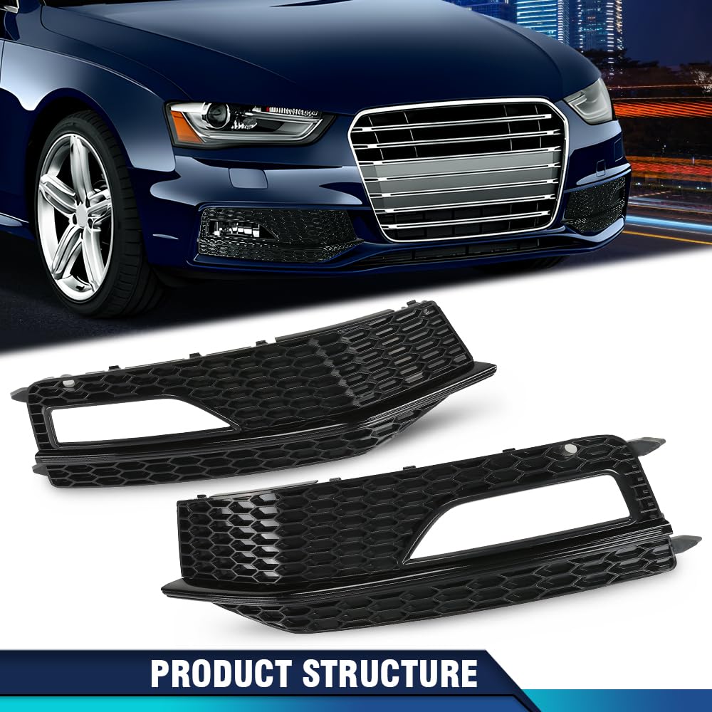 PIT66 Front Bumper Fog Light Lamp Cover Grille Driver and Passenger Side Compatible with Audi A4 S-line S4 2013-2015 8K0807681L 8K0807682M