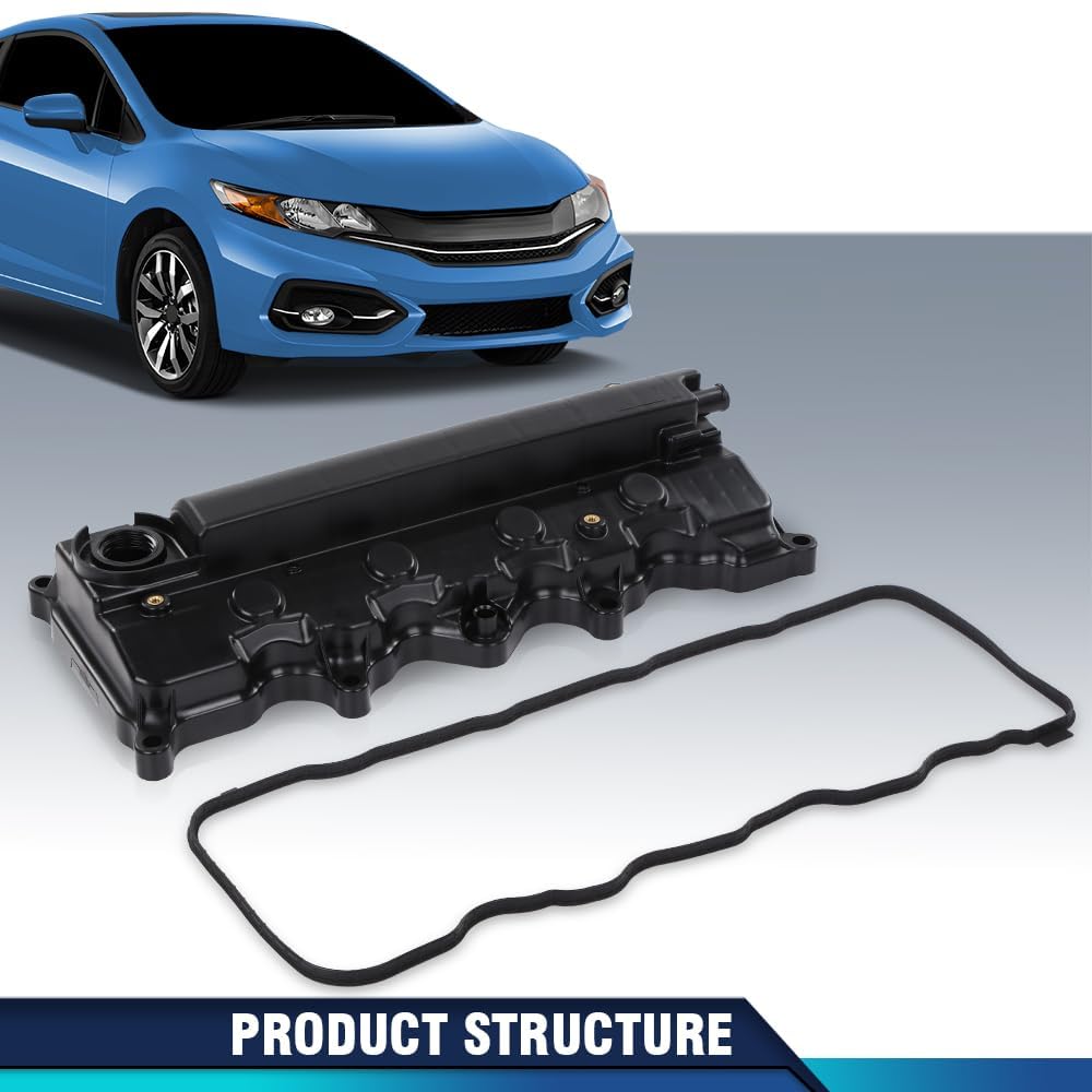 PIT66 Engine Valve Cover w/Gasket Compatible with Honda Civic 1.8L L4 SOHC 2006-2015 Fit Honda HRV 1.8L L4 SOHC 2016-2019 12310-RNA-A01, 12310RNAA01 Black