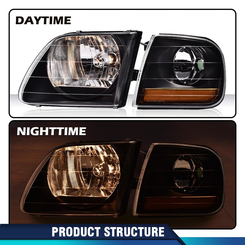 PIT66 Headlights Assembly Halogen Fit 1998-2003 Ford F150, 04 F150 Heritage