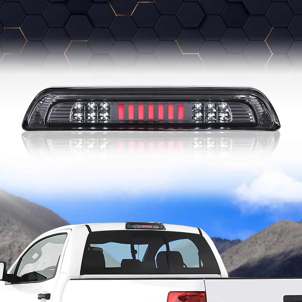 PIT66 LED 3rd Brake Light, Compatible with 2007-2018 Toyota Tundra High Mount LED 3rd Thrid Tail Cargo Brake Light Smoky Lens Chrome Housing