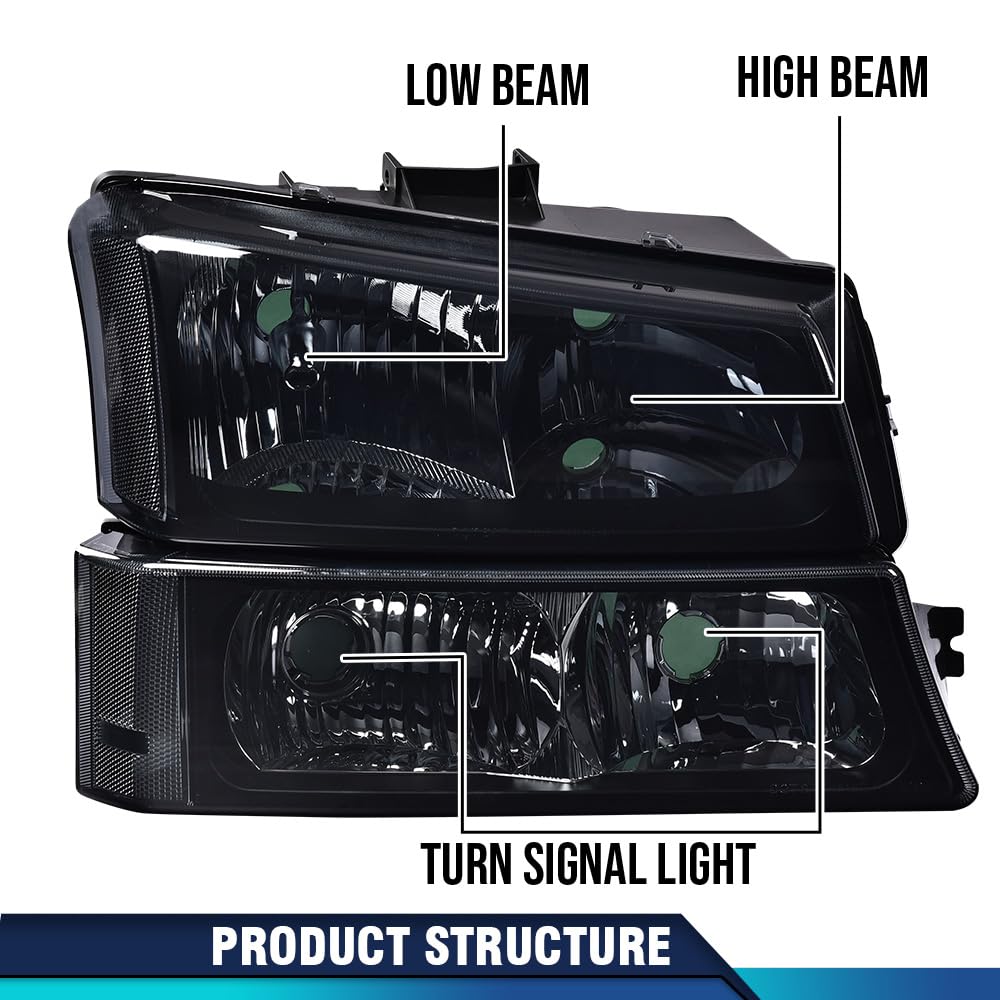 PIT66 Front Headlights + Tail Lights Assembly Fit 2003-2006 Chevy Silverado