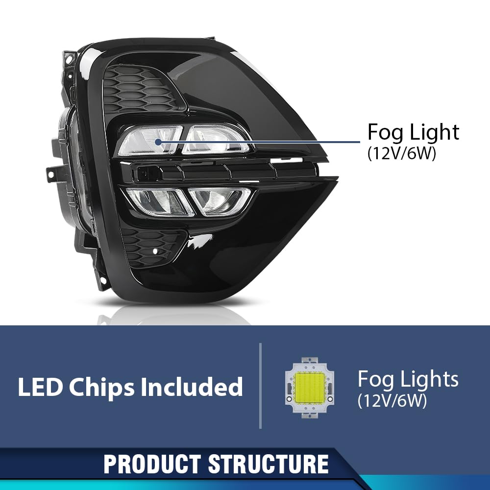 PIT66 LED Fog Lights Lamps w/Bulbs Pair Front Left & Right Compatible with Kia Sportage S/LX/EX/SX Turbo 2020-2021 92202D9600, 92201D9600, 86522D9520, 86521D9520 Clear Lens Black Housing