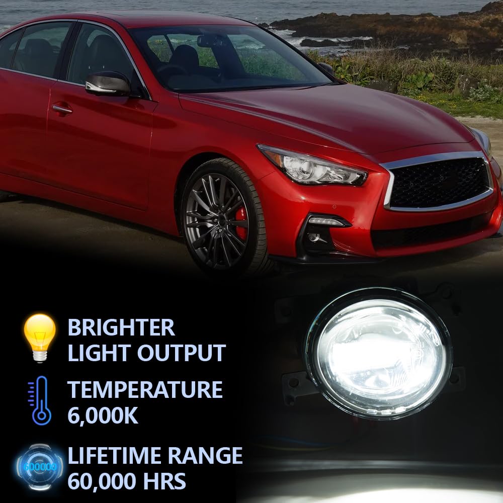 PIT66 LED 2Pack Front Bumper Fog Light Compatible with 16-17 Infiniti Q50 QX50 QX60/15-17 Infiniti QX80 Fog Light Lamp Daylight Assembly Driving Offroad Lamp Smoked Lens