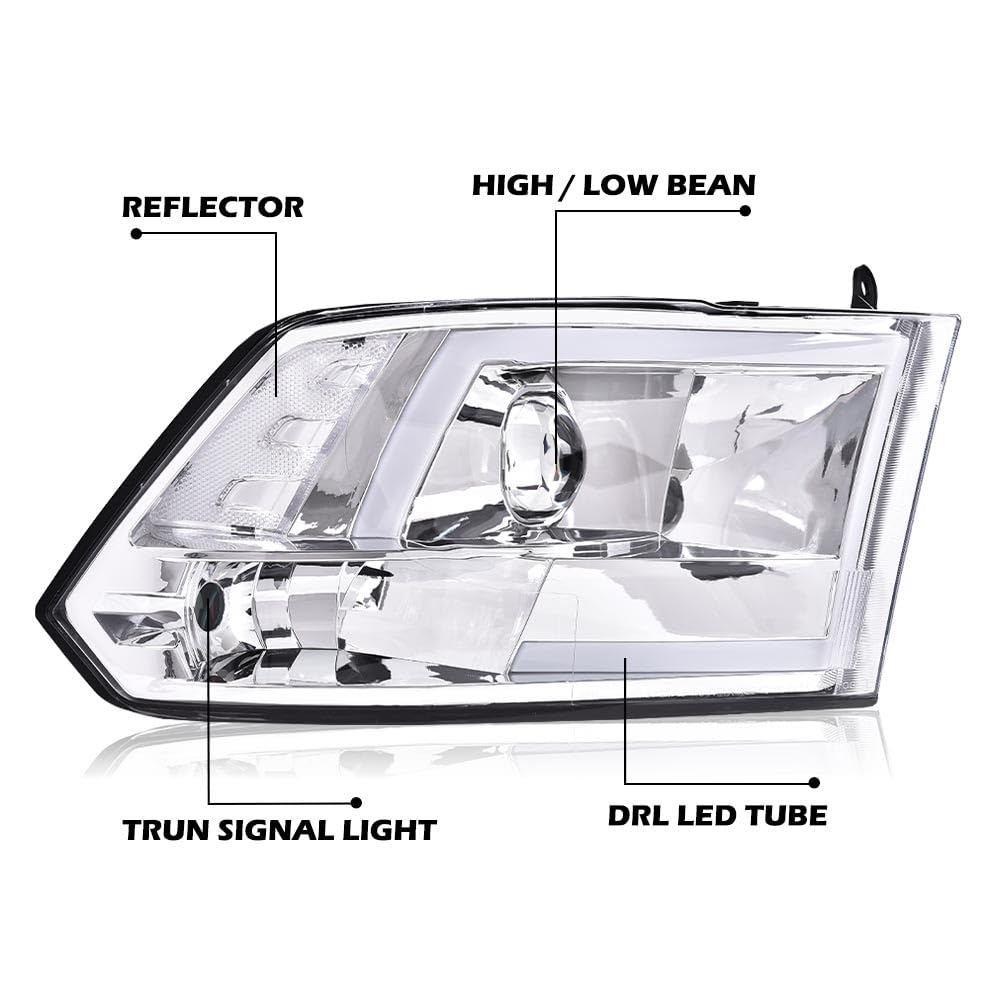 PIT66 Convex LED Projector Headlights Assembly Fit 2009-2012 Dodge Ram