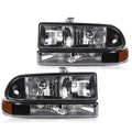 PIT66 Headlights Assembly Corner Bumper Turn Signal Lights w/o Bulbs Compatible with Chevy Blazer 1998-2005 /Fit Chevy S10 Pickup 1998-2004 Clear Lens Black Housing Amber Reflector