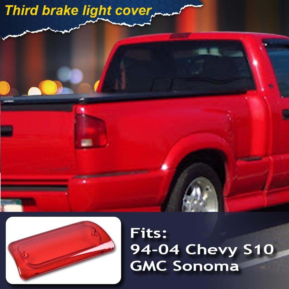 PIT66 3rd Brake Light Lens, Compatible with 94-2004 Chevy S10 /94-2004 GMC Sonoma (Standard or Crew Cab Only) Cab High 3rd Brake Light Lens Red Len