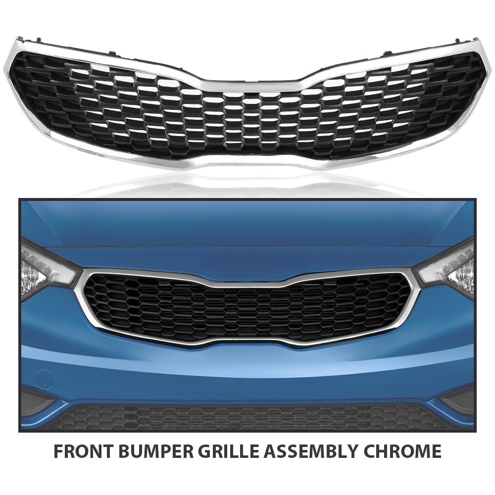 PIT66 Front Upper Grille Fit Kia Forte SX/EX/LX 2014-2016 Chrome & Black