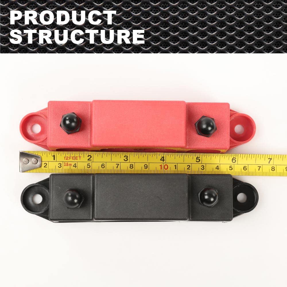 PIT66 12V 250A Power Distribution Block Bus Bar w/ 4 x 5/16"(M8) Studs,4 Post Battery Busbar Terminal Block Fit for Automotive Car RV Truck Marine Solar and Electrical Equipment, Red & Black