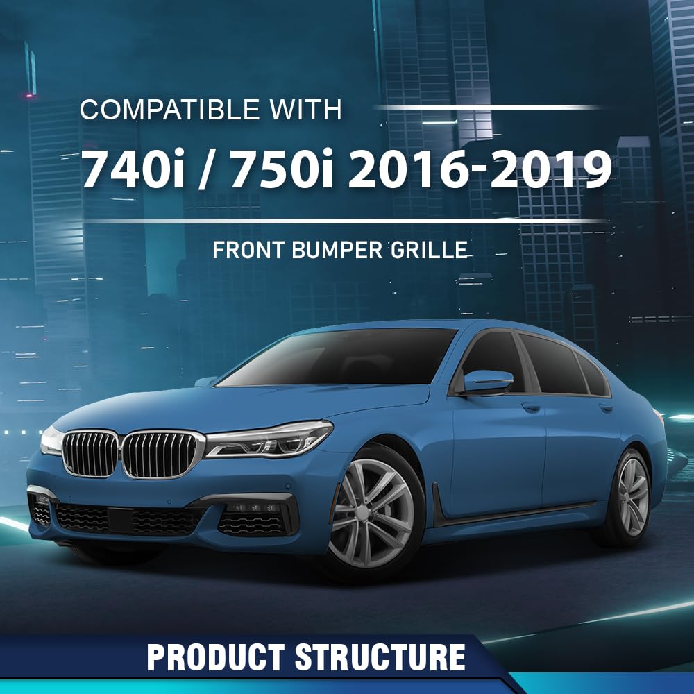 PIT66 Front Center Bumper Grille Primed Compatible with BMW 740e 740i 750i 750Li M760i M760Li 2016-2019 51118092154, BM1036166 Black PP