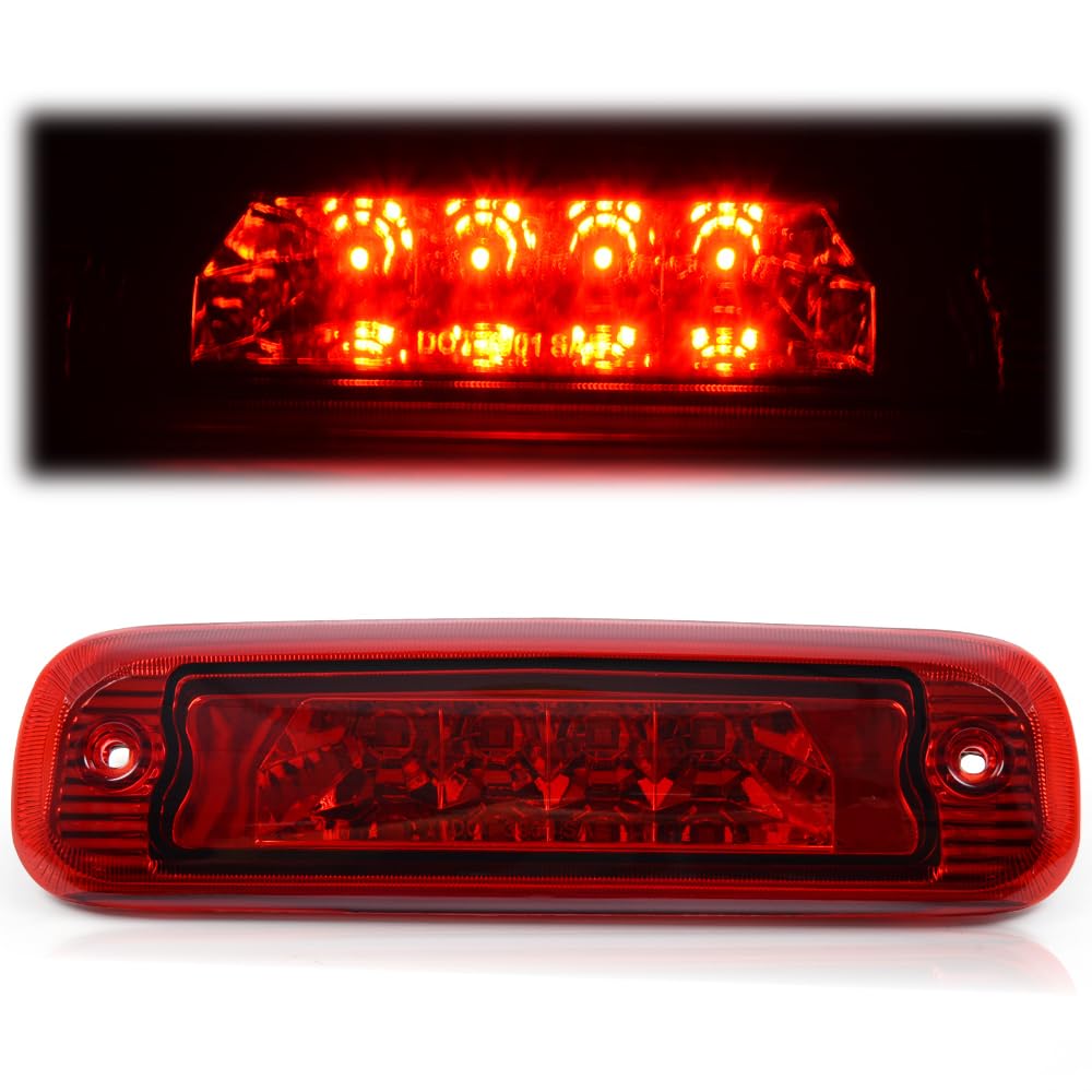PIT66 LED 3rd Brake Light, Compatible with 97-01 Jeep Cherokee Third Brake Stop Lamp Light Red Lens Chrome Housing