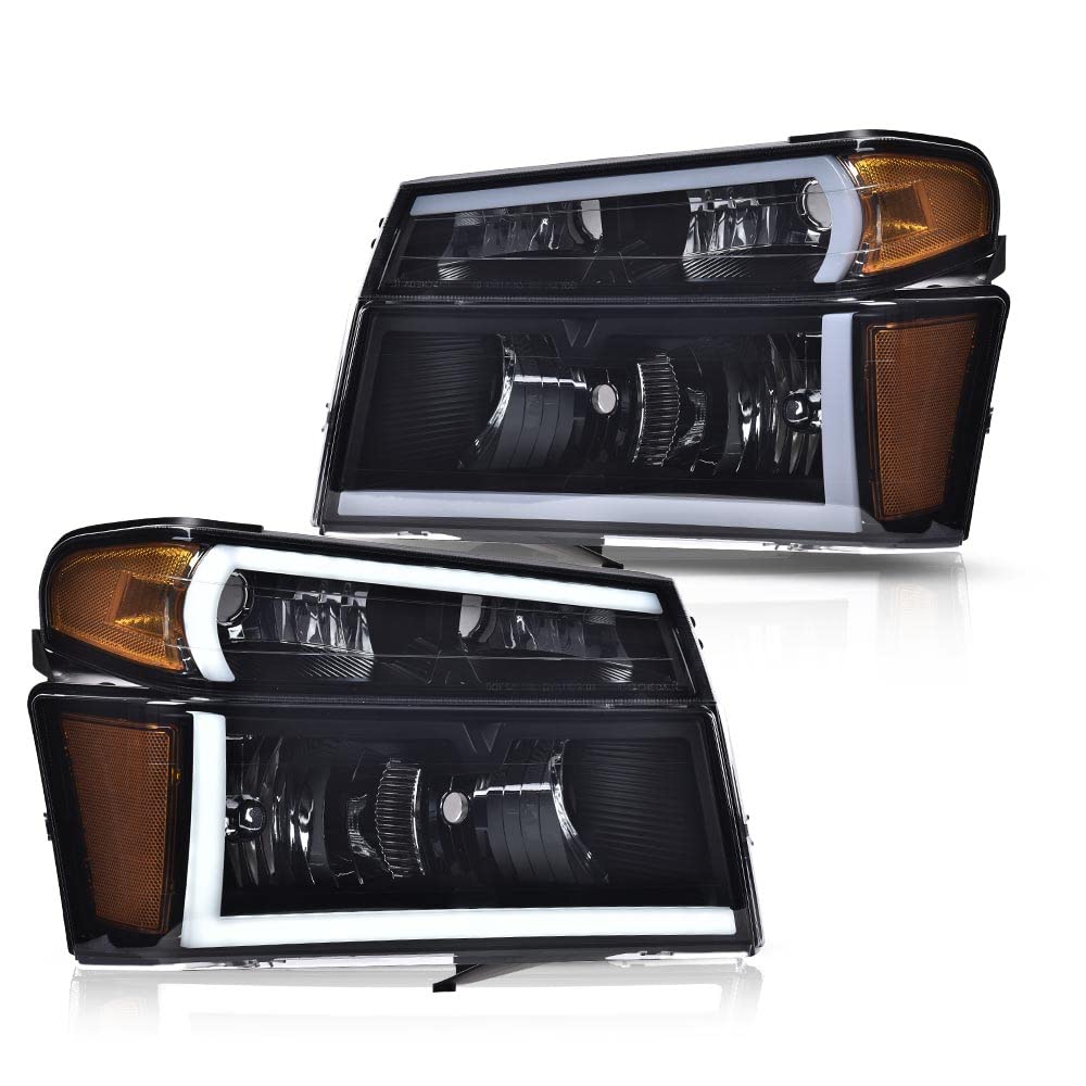 PIT66 LED Headlights Assembly Front Headlamp Compatible with GMC Canyon/Chevy Colorado 2004-2012 20766569,20766570 Smoky lens Black Housing Amber Reflector