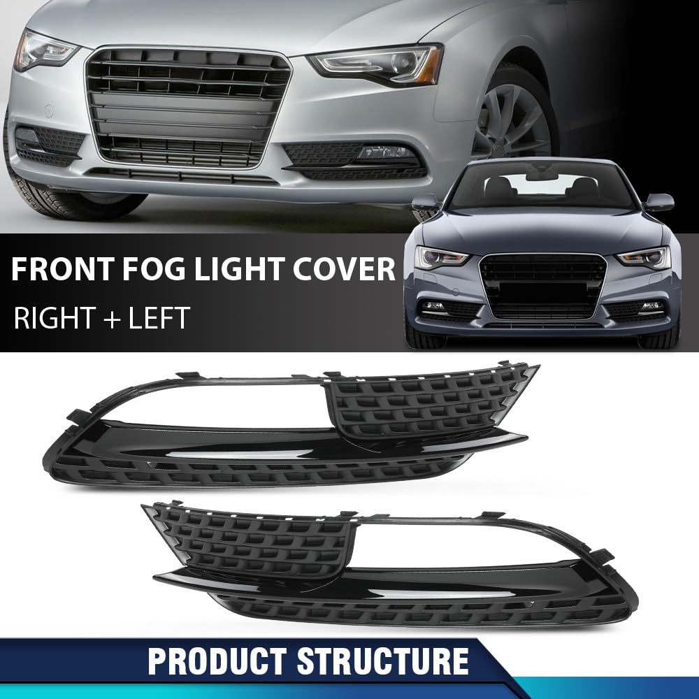PIT66 Fog Light Grill Cover Front Bumper Lower Grill Panel Driver and Passenger Side Compatible with Audi A5 2012-2016/Fit Audi A5 Quattro 2012-2016 8T0807681H 8T0807682H 8T0-807-681H 8T0-807-682H