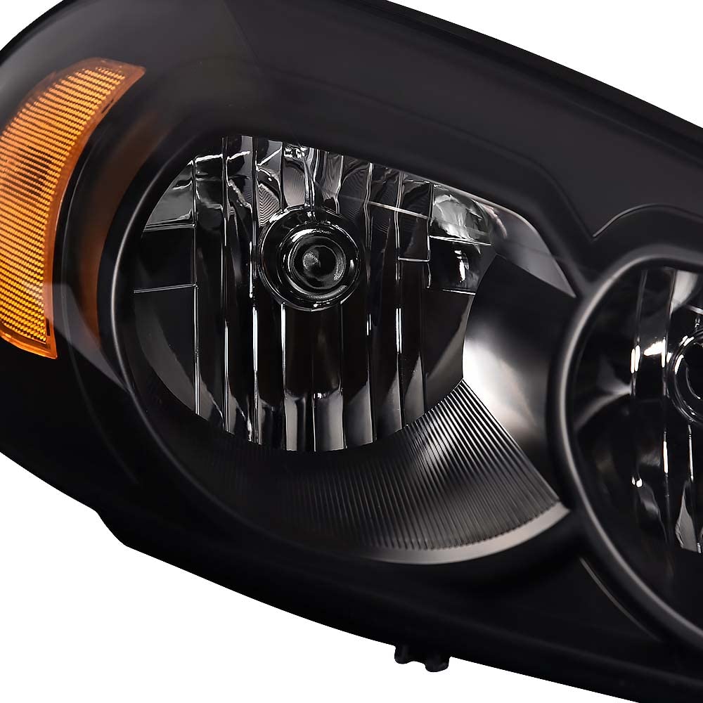 PIT66 Headlights Assembly Compatible with 2006-2013 Chevy Impala / 14-16 Impala Limited / 06-07 Chevy Monte Carlo Headlamps Accessories Clear lens Black Housing Amber Reflector Front Lights