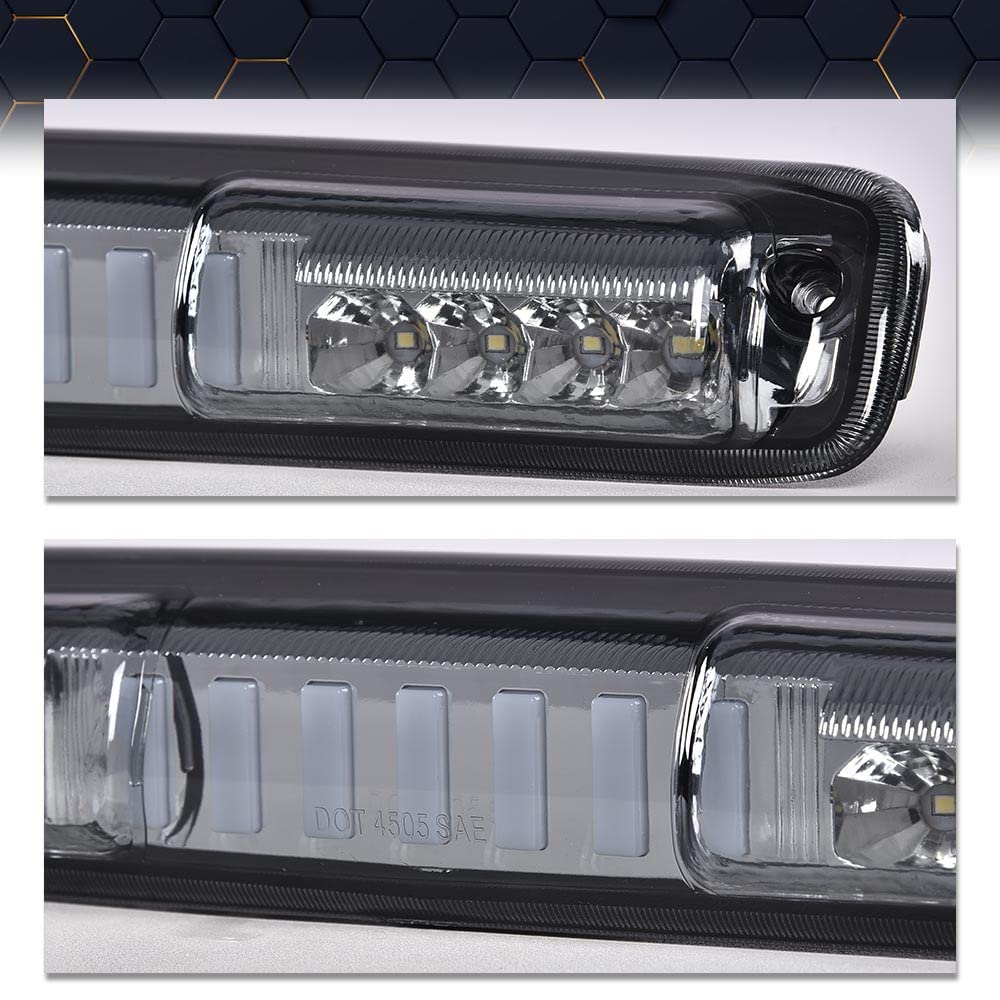 PIT66 LED 3rd Brake Light,Compatible with 99-07 Chevy Silverado/99-07 GMC Sierra 1500 2500HD 3500 High Mount Stop Parking Light I Type Third Brake Cargo Lamps Chrome Housing Clear Lens