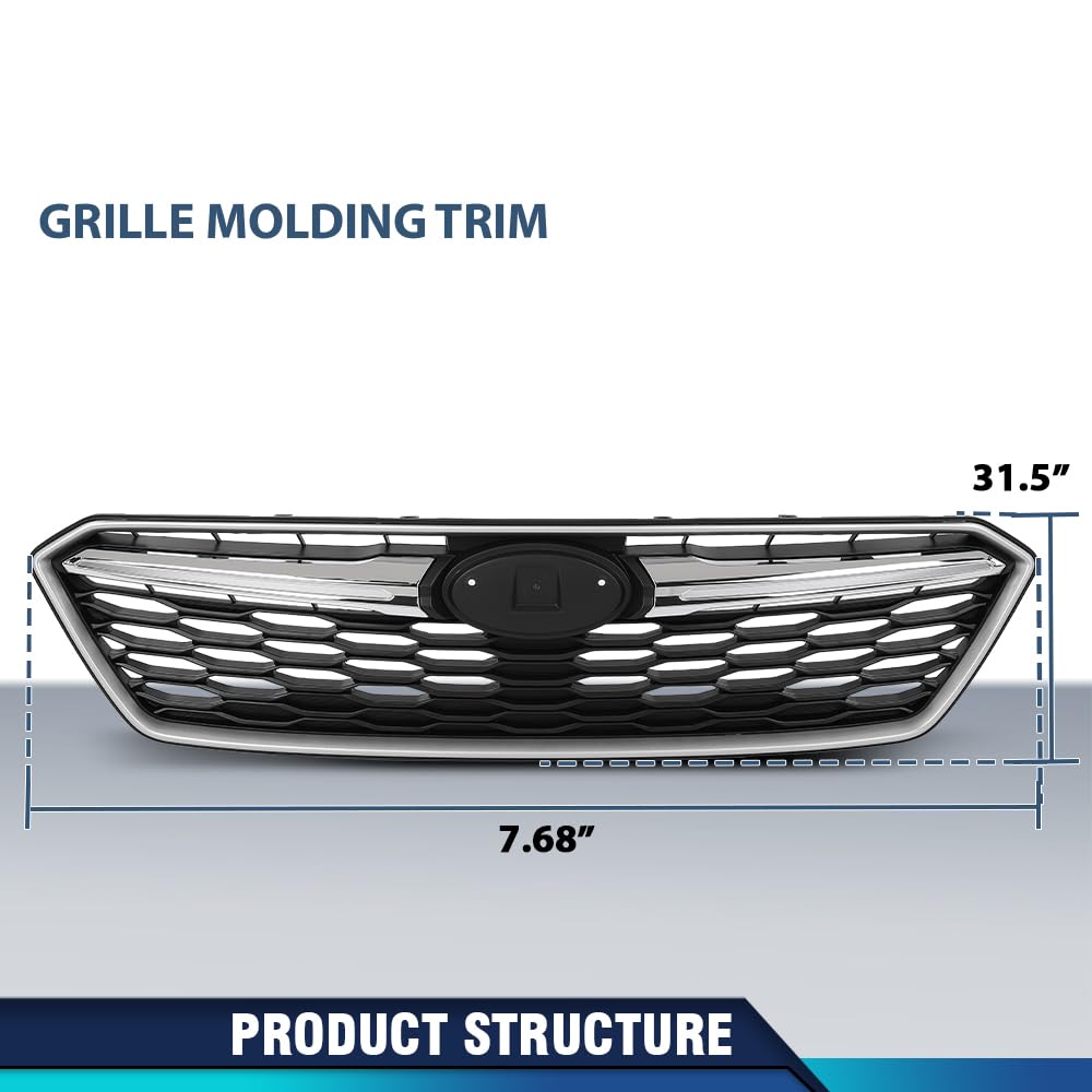 PIT66 Bumper Grille Grill Molding Trim Assembly Compatible with Subaru Impreza 2017-2019 SU1200170, SU1212105, SU1213105, SU1202104, 91122FL00B, 91123FL03B, J1010FL300, 91123FL00B Chrome & Black