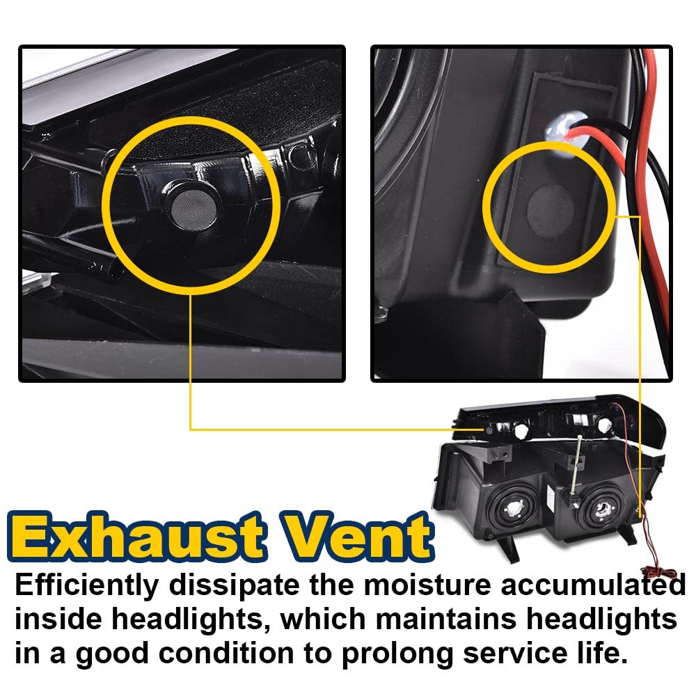 PIT66 LED DRL Headlight Assembly Fit 2004-2012 Chevy Colorado & GMC Canyon/Fit 2006 Isuzu i-280 i-350/07-08 Isuzu i-290 i-370 Headlamps Clear Lens Black Housing Amber Reflector