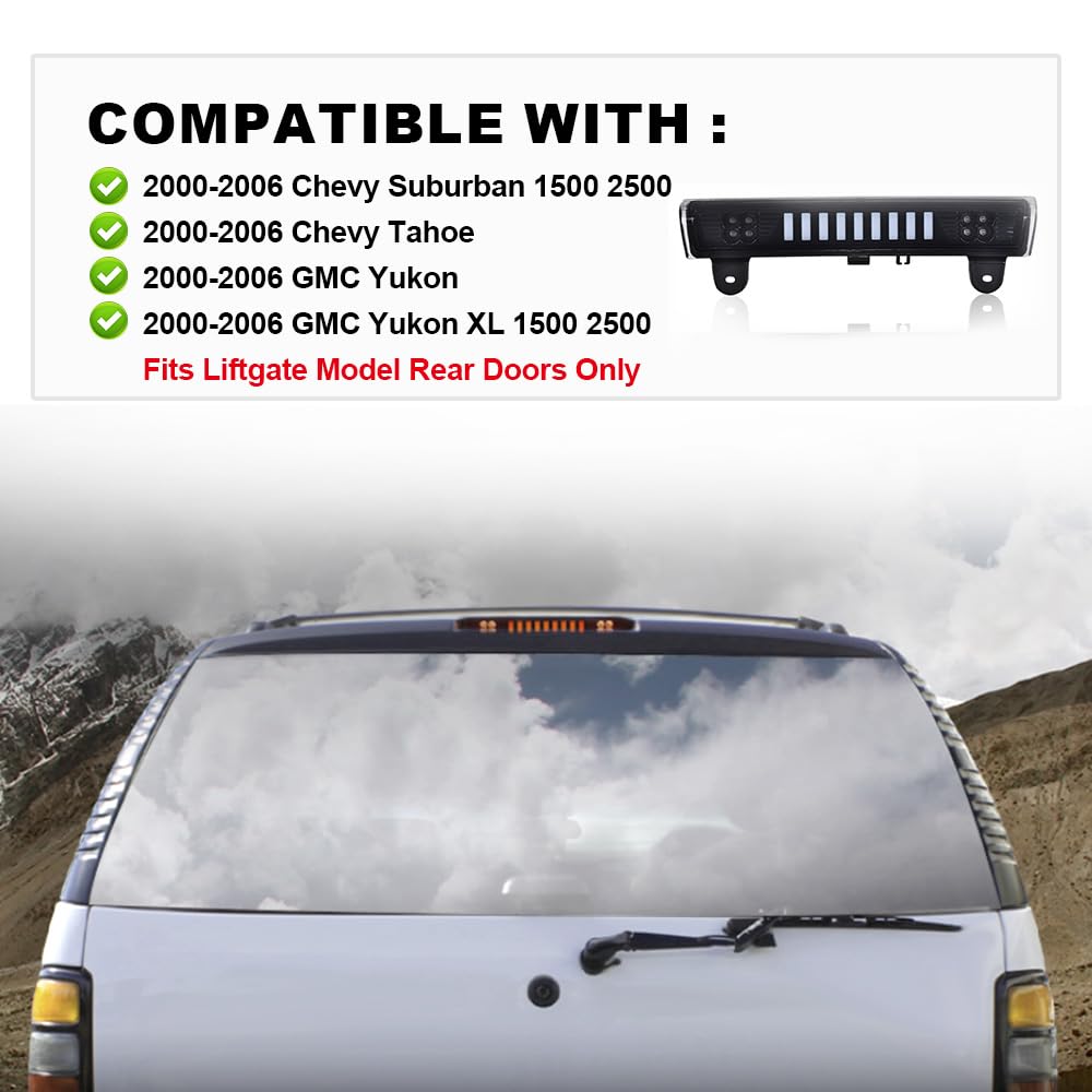 PIT66 LED 3rd Brake Light, Compatible with 2000-2006 Chevy Suburban 1500 2500 Tahoe/2000-2006 GMC Yukon/2000-2006 GMC Yukon XL 1500 2500 High Mount Stop Lamp Smoky Lens Black Housing
