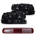PIT66 LED 3rd Third Brake Light & Headlights Assembly Fit Chevy Silverado & GMC Sierra 1500 2500HD 3500 1999-2006 Halogen Smoky&Red Lens 12210025R, 12210025LCAPA, GM2502187