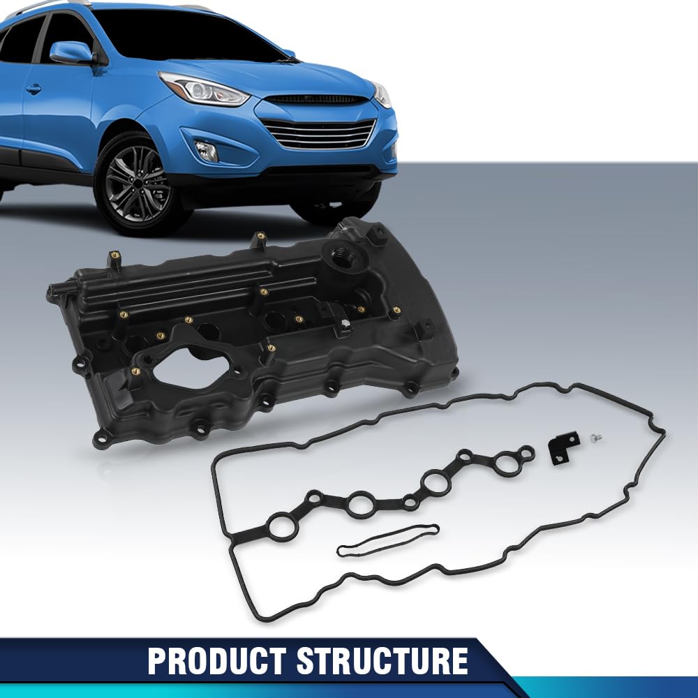 PIT66 Engine Valve Cover w/Gasket Compatible with Hyundai Tucson 2014-2015/ Fit Kia Optima 2011-2015/ Fit Kia Sportage 2011-2016 Black