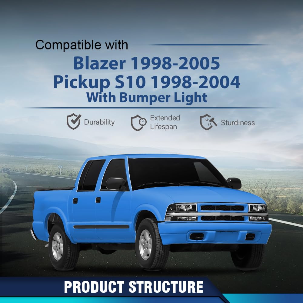 PIT66 Front LED Headlights Assembly Fit 98-04 Chevy S10, 98-05 Chevy Blazer