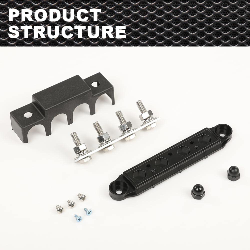 PIT66 12V 250A Power Distribution Block Bus Bar w/ 4 x 5/16"(M8) Studs,4