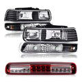 PIT66 Headlight Assembly + Brake Light Compatible with Chevy Silverado 1500 2500 1999-2002/Fit Silverado 1500HD 2500HD 3500 2001-2002/Fit Tahoe Suburban 2000-2006 Halogen Clear & Red Lens 12210025L