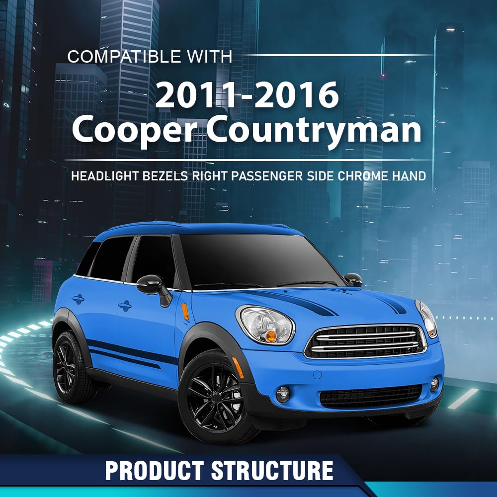 PIT66 Headlight Bezels Passenger Side Right Compatible with Mini Cooper Countryman 2011-2016 Fit Cooper Paceman 2013-2016 Silver