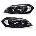PIT66 Headlight Assembly Compatible with 06-13 Chevy Impala / 14-16 Impala Limited / 06-07 Chevy Monte Carlo Halogen Headlamps Assembly Accessories Clear lens Black Housing Clear Reflector