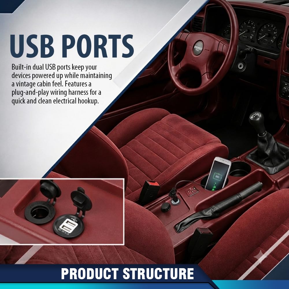 PIT66 Center Console ABS Red Compatible with Ford Mustang 1987-1993