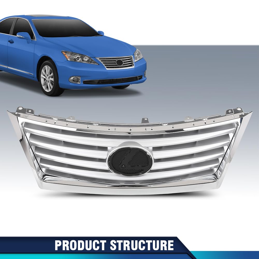 PIT66 Front Bumper Upper Grille & Chrome Molding Trim Fit ES350 2010-2012