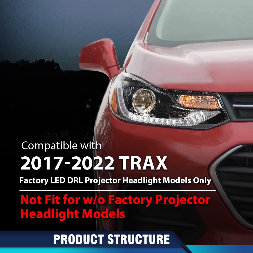 PIT66 LED DRL Headlights Assembly Headlamps Compatible with Chevy Trax 2017-2022 with Factory LED DRL Projector Headlight Models Only 42725480 42725481 GM2502450 GM2503450