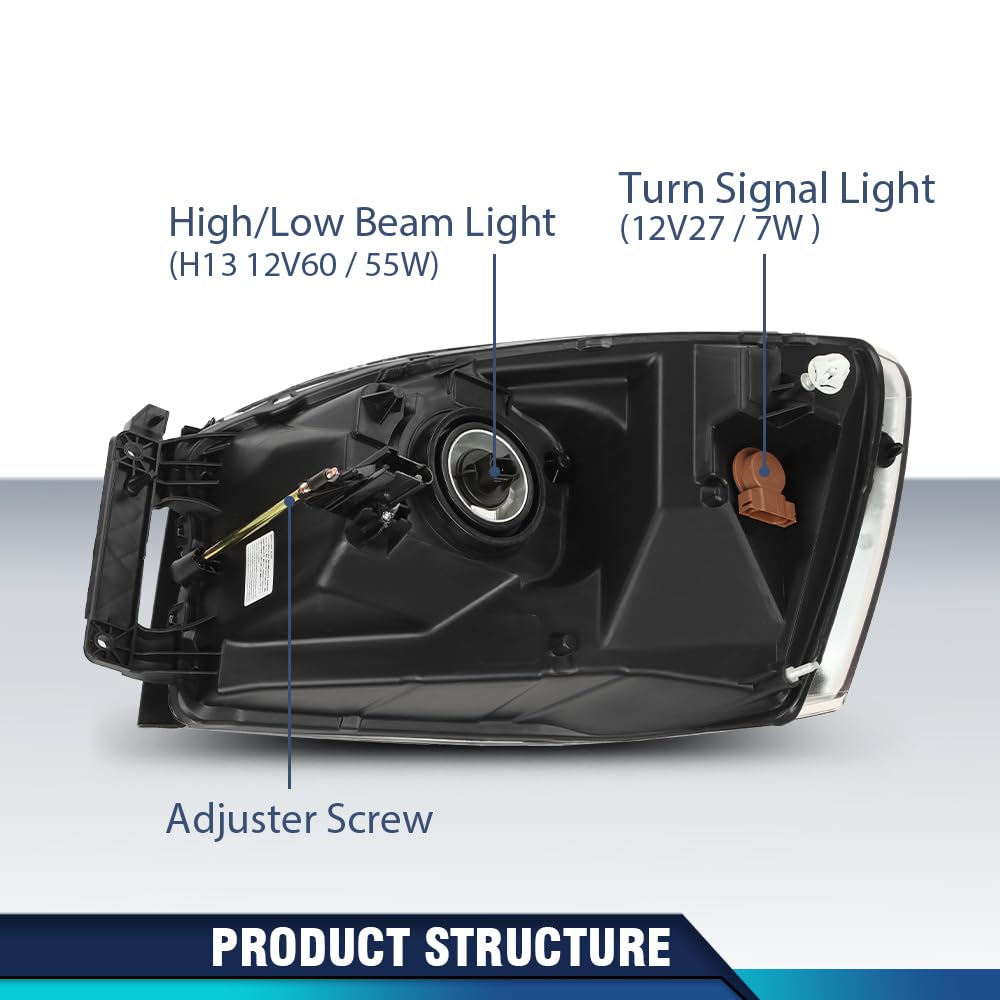 PIT66 Headlights Assembly Pair Fit Dodge Ram 1500 2006 2007 2008