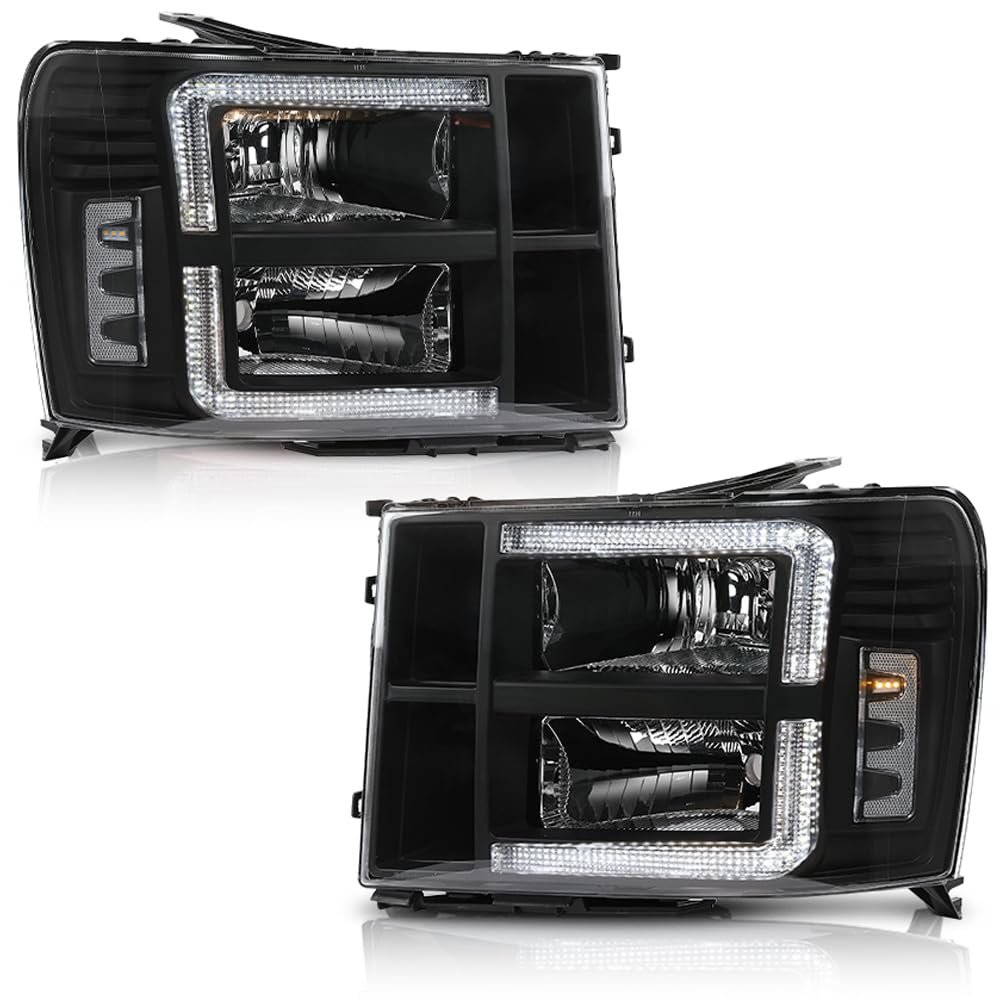 PIT66 LED DRL Headlights Pair Fit 2007-2013 GMC Sierra 1500 Headlamps